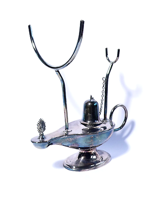 #ad Antique Silver Plated Aladdin Genie Oil Lamp Brandy Glass Warmer GBP 159.50