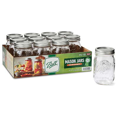 Regular Mouth 16oz Pint Mason Jars with Lids amp; Bands 12 Count $12.00