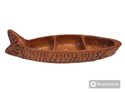 #ad #ad Mexican Clay Pottery FISH Serving Dish Handmade Pottery 3 Section Dish $38.00