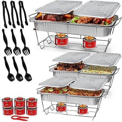 #ad Full Size 33 Pcs Disposable Chaffing Buffet With Covers Utensils 6Hr Fuel Ca $95.99