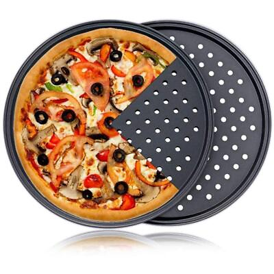 12quot; Nonstick Coating Carbon Steel Pizza Baking Pan Mesh Crisper Tray with Holes $11.46