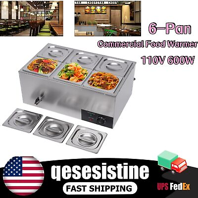 #ad 6 Pan Commercial Food Warmer Steam Table Buffet Bain Marie Countertop Station $112.72