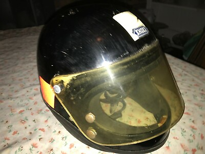 VTG 1971 SHOEI Motorcycle Helmet BLACK Size L Japan Chin Strap Visor J.C.P.3470 $75.00