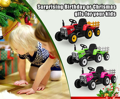 #ad 12V Kids Ride On Tractor w Trailer Battery Powered Electric Vehicle Toys Remote $159.99