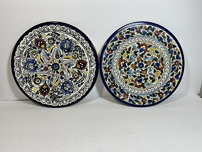 Italian Style Art Pottery Plates Hand Painted Wall Hanging Floral Pattern 10.75” $25.97