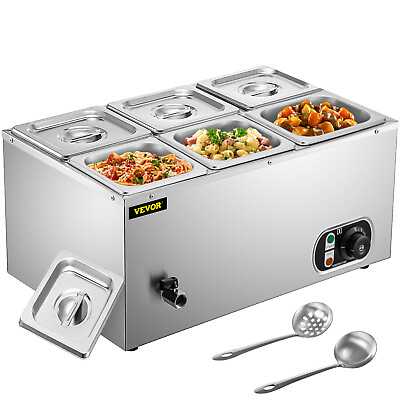 VEVOR Commercial Food Warmer Bain Marie Steam Table Countertop 6 Pan Station $145.99