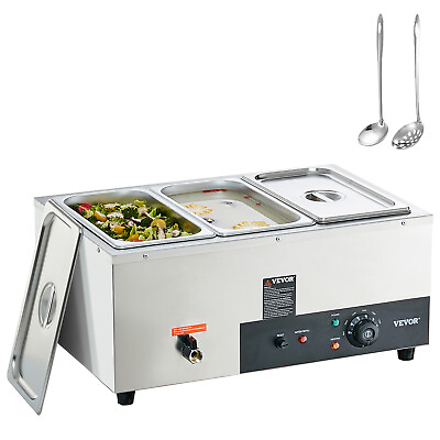 VEVOR Commercial Electric Food Warmer Countertop Buffet 3*8 Qt Pan Bain Marie $155.99
