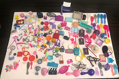 #ad Barbie amp; Doll Accessories huge Lot Food Kitchen Phones Dishes purses 196 pcs $49.88