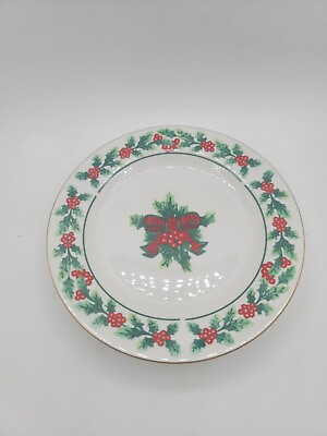 #ad Gibson Christmas Salad Plates Holly Berries 7.75quot; Mistletoe Set of 4 Porcelain $22.99