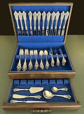 Wallace Grande Baroque Sterling Silver Flatware 65 Pieces 12 Place Settings $3150.00