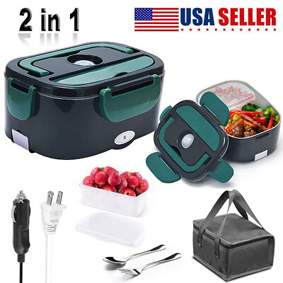 #ad 40w Hot Bento Self Heated Lunch Box and Food Warmer With Bag Green $39.99