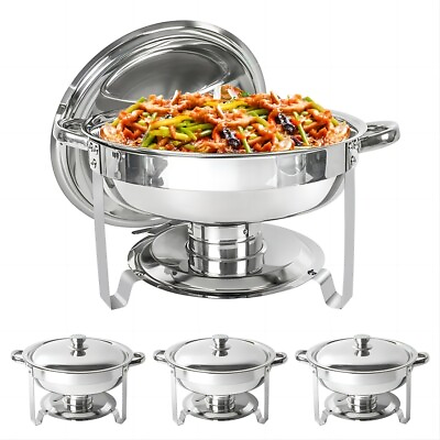 #ad 4 Pack Round Chafer Chafing Dish 5.3qt Sets Bain Marie Buffet Food Warmers W Lid $109.99