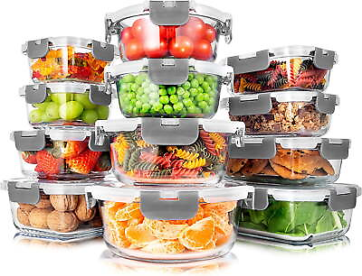 SereneLife 24 Piece Food Glass Food Storage Containers Set 11 To 35 Oz.Capacity $39.93