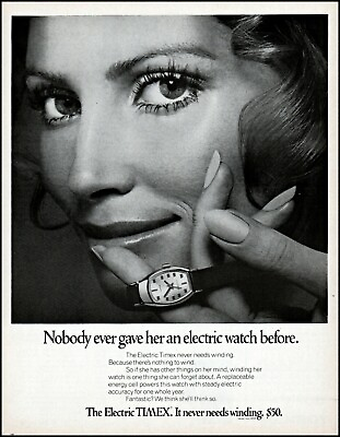 1970 woman#x27;s face Times Electric women#x27;s watches vintage photo print ad adl85 $9.95