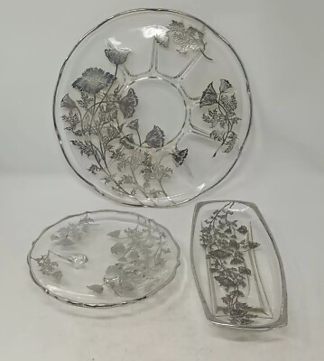 #ad Vintage Silver City Glass Set Of 3 Relish Dish Divided Dish Footed Plate READ $19.20