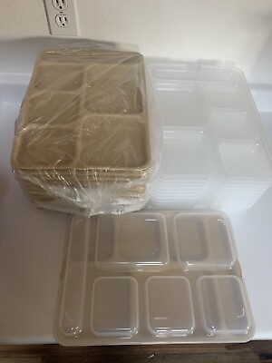 #ad Cambro 10146DCP167 6 Compartment Food Tray Beige W Lids Lot Of 10 USA Made $134.99