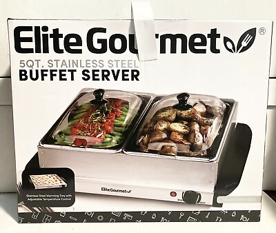 #ad Elite Gourmet 5 Quart Dual Buffet Server Food Warmer Temperature Control NIB $75.99