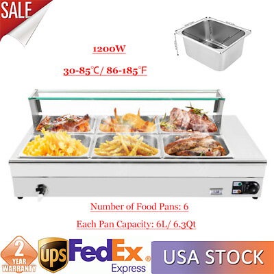 #ad 110V Commercial Bain Marie Buffet Countertop Food Warmer Steam Table 6 Pans NEW $307.00