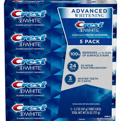 #ad Crest 3D White Advanced Whitening Toothpaste 5.2 oz Pack of 5 $24.95