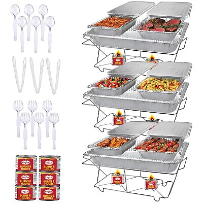 #ad Full Size 39 Pcs Disposable Chafing Buffet Set with 6hr Fuel Cans Covers Serv... $74.99