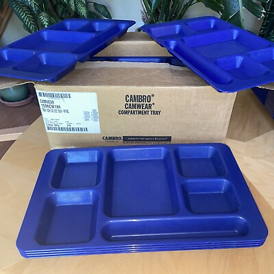 #ad 24 Case Cambro Vintage School Church Lunch 6 Divided Food Trays Plastic Blue Wow $79.99
