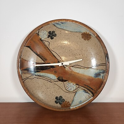 Vintage Wishon Harrell Stoneware Pottery Clock Muncie Indiana Signed 1988 Workig $67.00