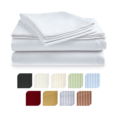 Platinum Level Sheets 400 Thread 100% Cotton Sateen Dobby Stripe Bed Sheet $19.99