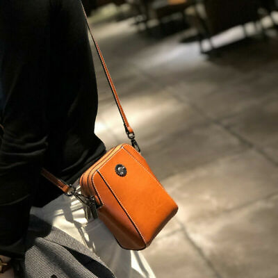 #ad Mobile Bag Women#x27;s Bag Cow Leather Shoulder Bag Oil Wax Skin Small Square Bag $50.33
