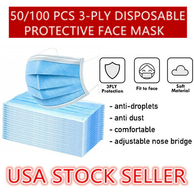 50 100 PCS Disposable Face Mask Non Medical Surgical 3 Ply Earloop Mouth Cover $4.49