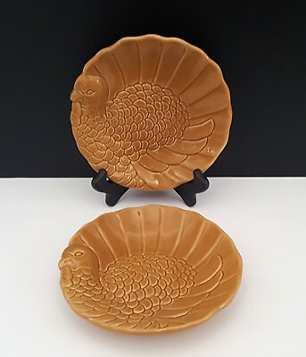 #ad Pottery Barn Set of 2 Thanksgiving Figural Turkey Appetizer Plates 7quot; Stoneware $23.99
