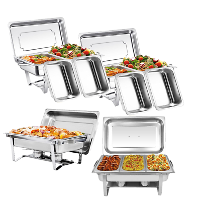 #ad Chafing Dish Sets 1 2 4 6 8 Packs Chafer 9.5qt 5qt Stainless Buffet Food Warmer $39.65