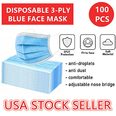 #ad #ad 100 Disposable Face Masks 3 Ply Non Medical Protective Mouth Cover Respirator $7.99