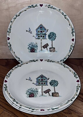 #ad #ad Set of 4 Thomson Pottery Country Birdhouse Birds 10” Dinner Plates Discontinued $7.99