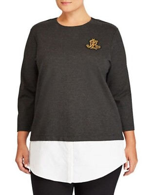 #ad #ad Ralph Lauren women#x27;s Layered Bullion Crest Top Shirt size 1X Grey Heather $82.95