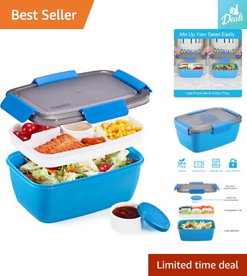 #ad Large Salad Lunch Container with 68 oz Bowl 5 Compartment Tray amp; 2 Sauce Cups $16.99