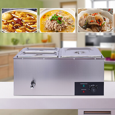 #ad 3 Pans amp; Lids Electric Food Warmer Steam Table Steamer Buffet Countertop Silver $97.85