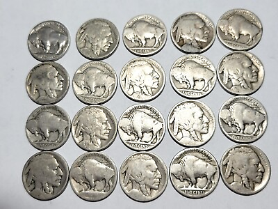 VINTAGE Coin Lot of 20 Buffalo Nickels 1913 1938 Dateless FREE SHIPPING $11.95