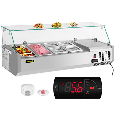 VEVOR 48quot; Countertop Refrigerated Salad Pizza Prep Station Glass Shield 6 Pans $665.99