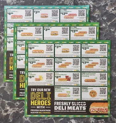 Subway Coupons 3 Sheets. 42 Coupons Total. Expires 11 26 2023 $3.69