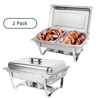 #ad 8 QT 2 Pack Stainless Steel Chafer Chafing Dish Sets Catering Food Warmer $68.59