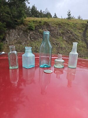 #ad 1870s Primitive Lip Irridescent Aqua Bottle◇Neat Antique Food Bottle $55.00