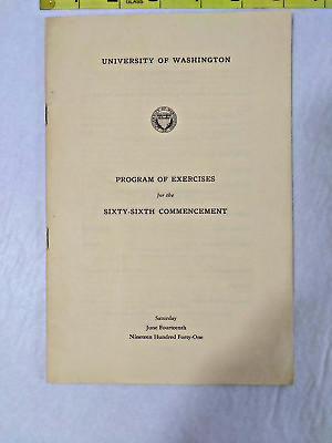#ad Vintage 1941 Commencement The University of Washington Program Ships FREE $9.99