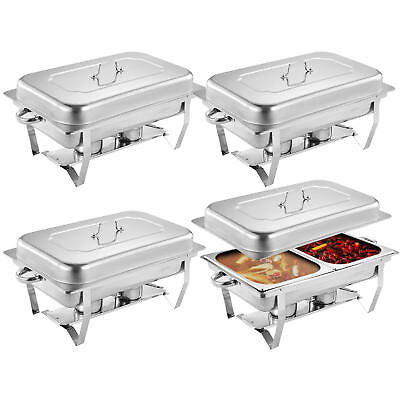 #ad 4 PCS New Stainless Steel Double Lattice Chafing Dish Set 8 QT Food Warmer Tray $203.49
