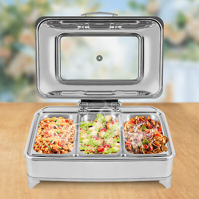 #ad 3 Tray Rectangular Buffet Server Warming Tray Food Warmer Adjustable Temperature $174.56