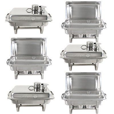 6 PACK CATERING STAINLESS STEEL CHAFER CHAFING DISH SETS 8 QT FULL SIZE BUFFET $208.58