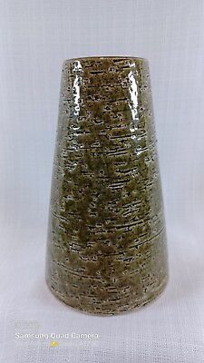 Gunnar Nylund Art Pottery Rörstrand Chamotte Green Firesand Glaze Vase MCM 1960 $280.00