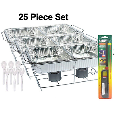 25 Pc Disposable Aluminum Chafing Dish Buffet Party Set WITH HANDY LIGHTER $44.99