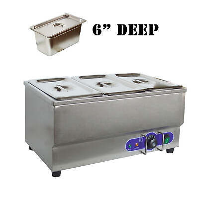 #ad 110V Desktop Electric 3 Pan Bain Marie Buffet Food Warmer 1 3 Size 6inch Deep $233.12