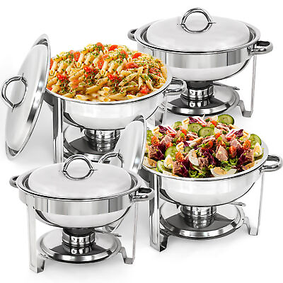 #ad #ad 4 Pack Round Chafing Dish 5 Quart Stainless Steel Tray Buffet Catering Kitchen $120.58