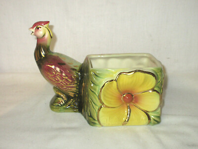 VIntage Hull Pottery Pheasant bird planter vase Yellow Green Pink Ceramic 1960s $28.99